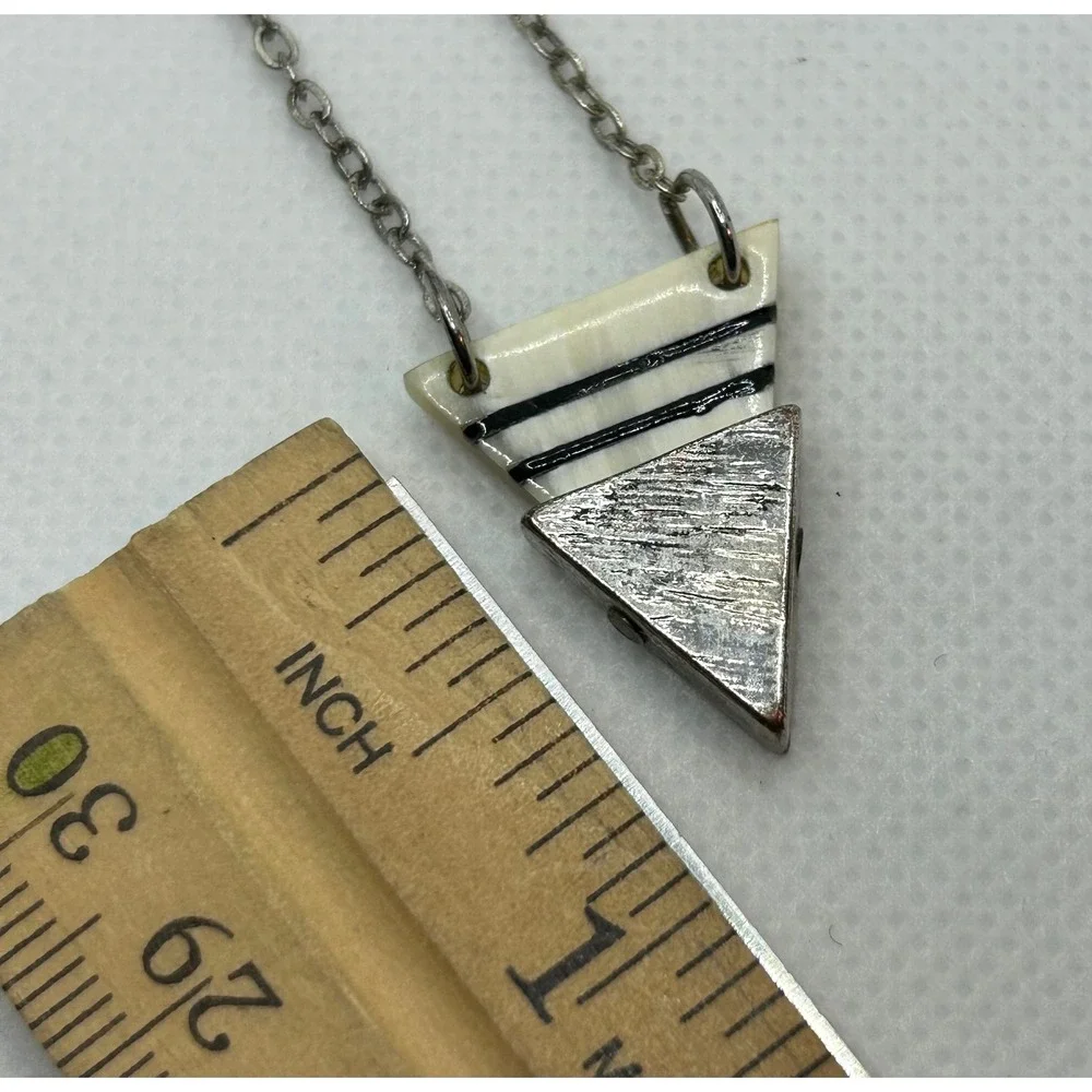 Geometric Triangle Pendant Necklace with‎ Pearl Accent